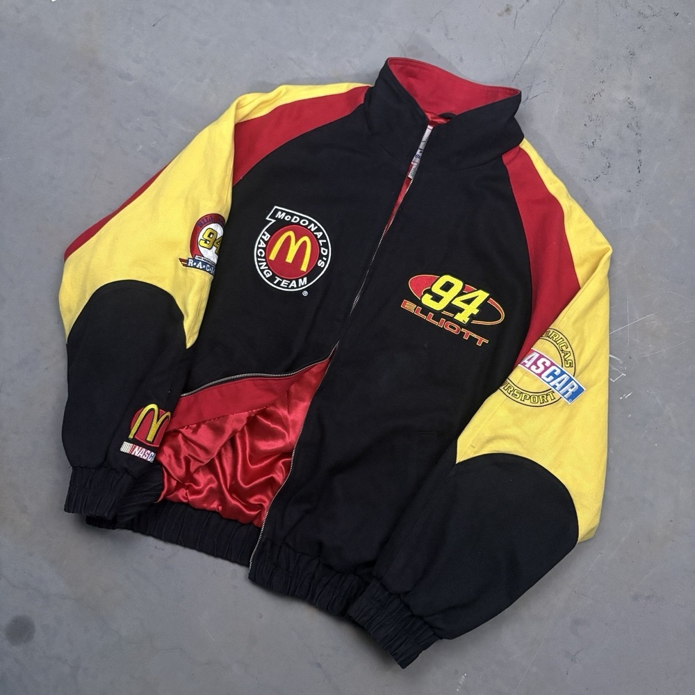 Vintage Logo Athletic #94 Bill Elliott McDonalds Racing Mens Large Jacket Black